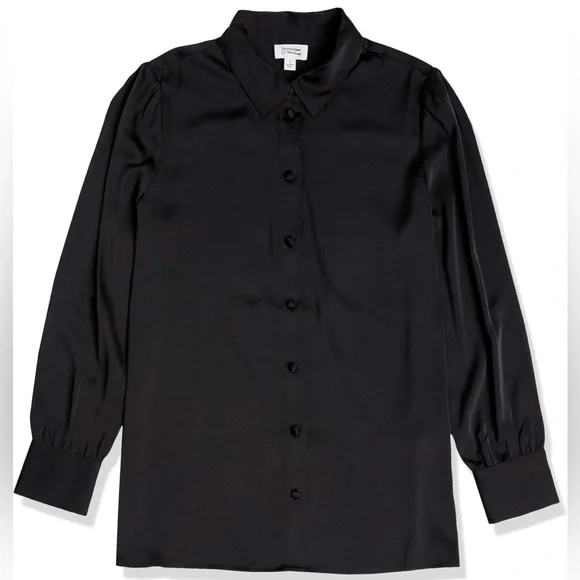 The Drop •Women's @Lucyswhims Black Long-Sleeve Button-Down Stretch Satin Top S - Picture 5 of 5